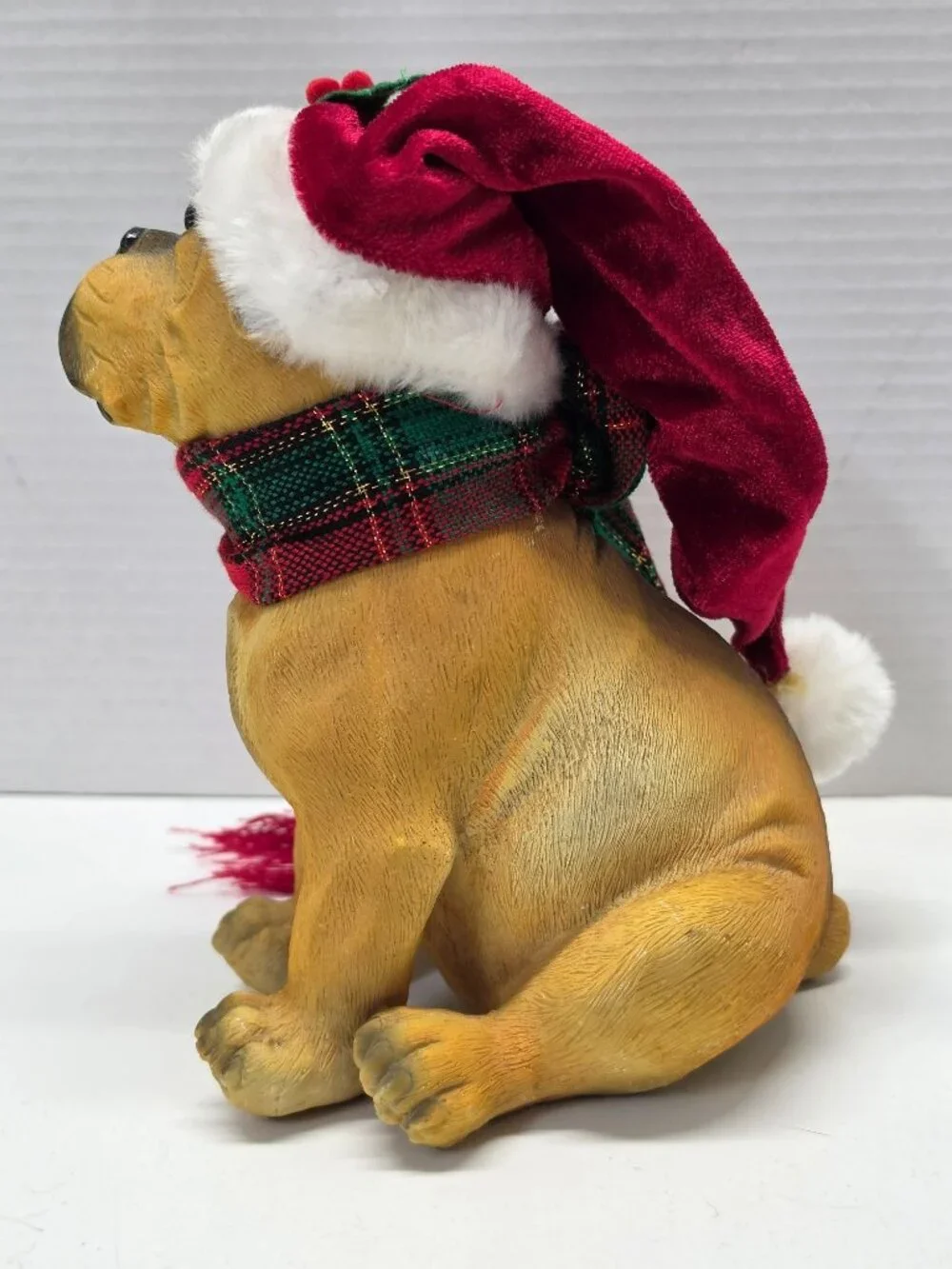 Christmas Boxer Puppy Dog Figurine Santa Hat Scarf Resin Holiday Decor 8